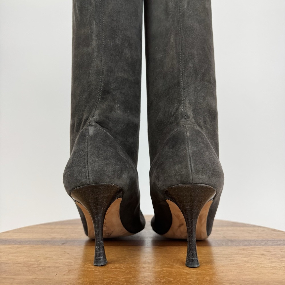 Womens Manolo Blahnik Pamfilo Stretch Gray Suede Pull‎ On Stiletto Boots Size 40 - Picture 6 of 11